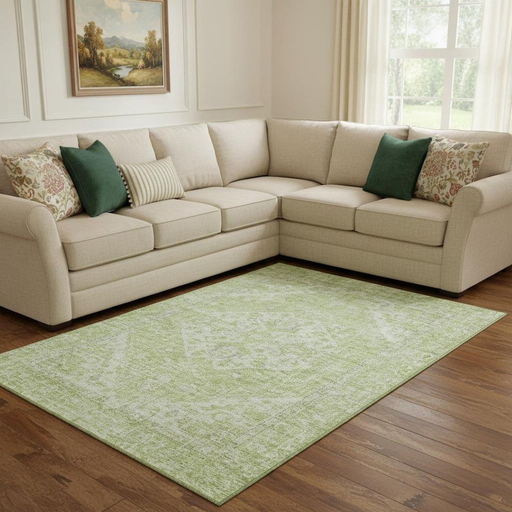 HomeRoots 8' X 10' Sage and Beige Medallion Area Rug - Stylish, Washable, UV-Protected & Durable Design for Home 684374