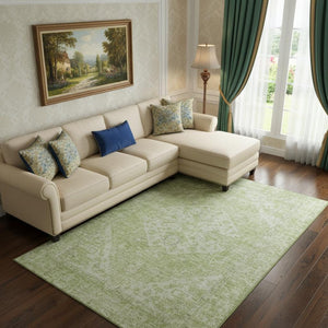 HomeRoots 9' X 12' Sage and Beige Medallion Area Rug – Durable, Washable, UV-Protected for Elegant Homes 684375