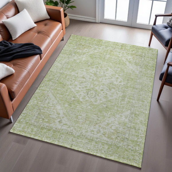 HomeRoots 10' X 14' Sage & Beige Medallion Area Rug - UV Protected, Washable, Kid & Pet Friendly for Cozy Spaces 684376
