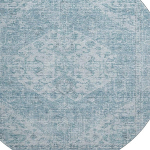 HomeRoots 8' Sky Blue Medallion Round Rug - Washable, UV Protected, Durable & Perfect for High-Traffic Areas 684379