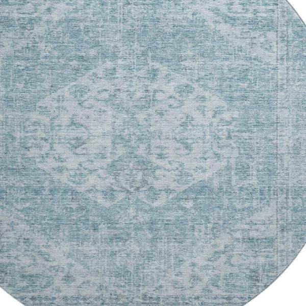 HomeRoots 8' Sky Blue Medallion Round Rug - Washable, UV Protected, Durable & Perfect for High-Traffic Areas 684379