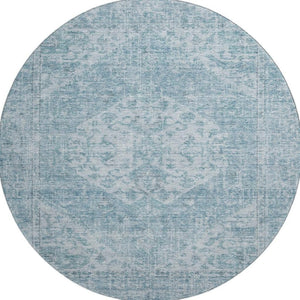 HomeRoots 8' Sky Blue Medallion Round Rug - Washable, UV Protected, Durable & Perfect for High-Traffic Areas 684379