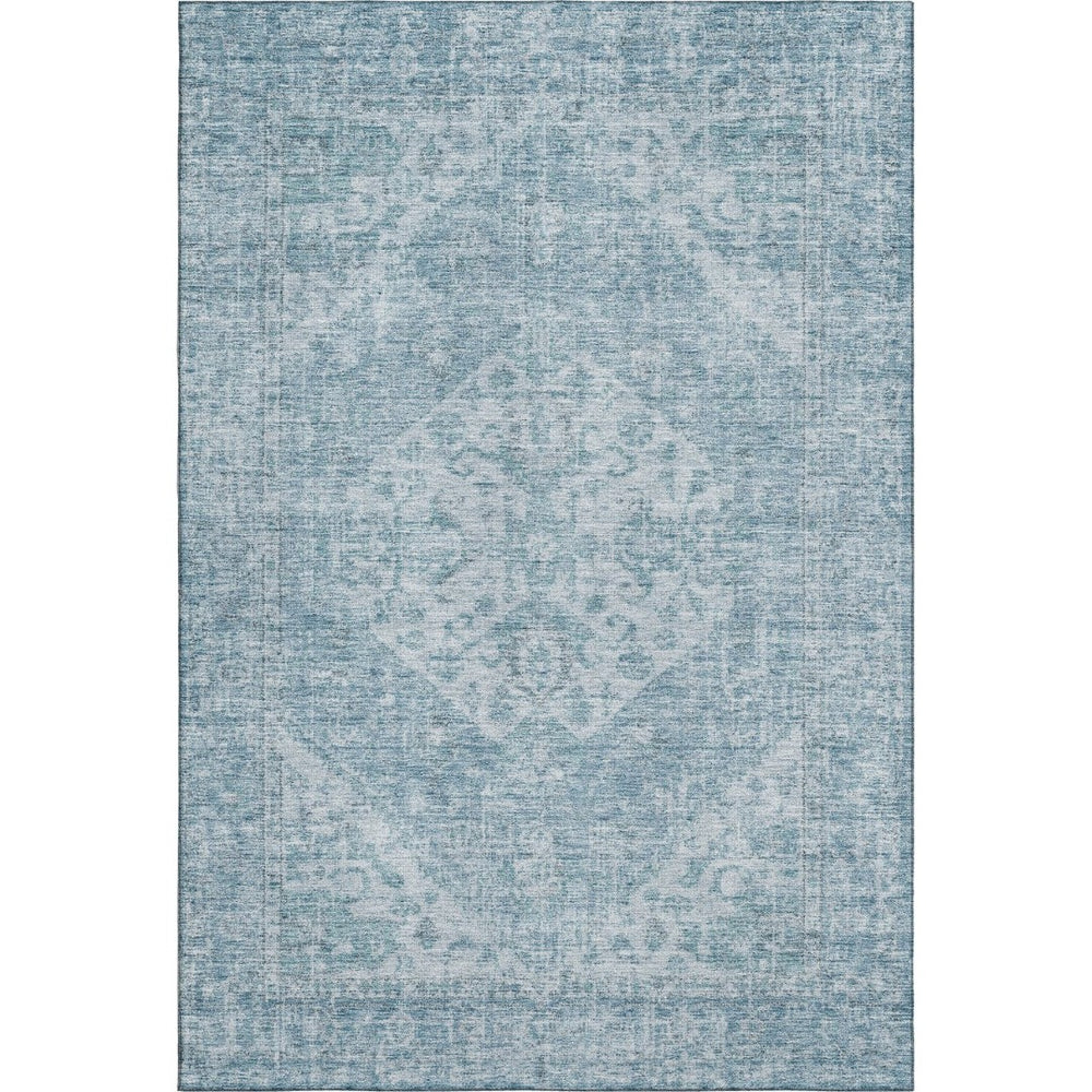 HomeRoots 8' X 10' Sky Blue and Ivory Medallion Area Rug - Washable, UV Protected Elegance for Any Room! 684380