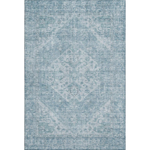 HomeRoots 8' X 10' Sky Blue and Ivory Medallion Area Rug - Washable, UV Protected Elegance for Any Room! 684380