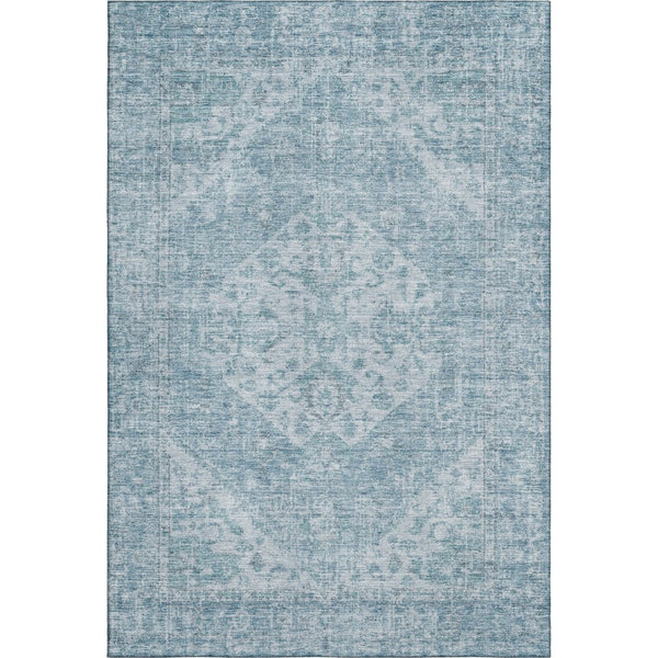 HomeRoots 8' X 10' Sky Blue and Ivory Medallion Area Rug - Washable, UV Protected Elegance for Any Room! 684380