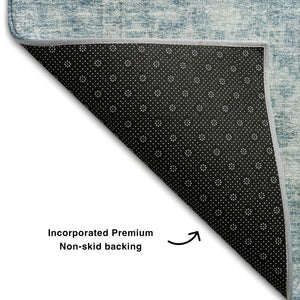 HomeRoots 8' X 10' Sky Blue and Ivory Medallion Area Rug - Washable, UV Protected Elegance for Any Room! 684380