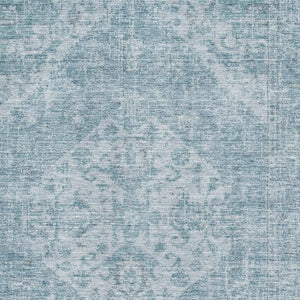 HomeRoots 8' X 10' Sky Blue and Ivory Medallion Area Rug - Washable, UV Protected Elegance for Any Room! 684380