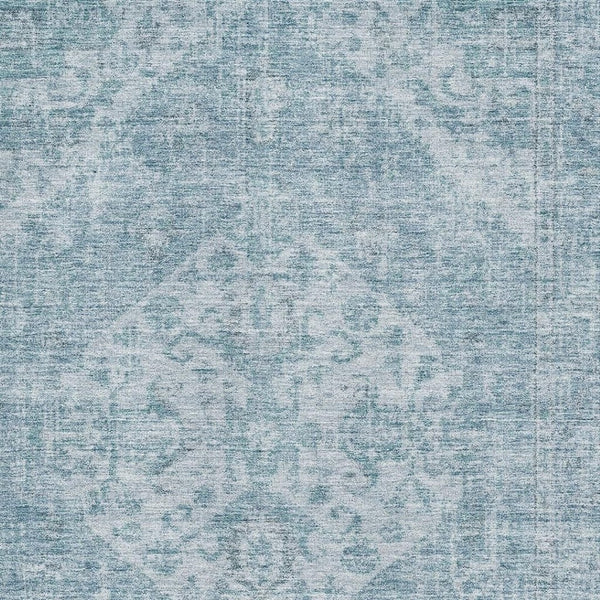 HomeRoots 8' X 10' Sky Blue and Ivory Medallion Area Rug - Washable, UV Protected Elegance for Any Room! 684380