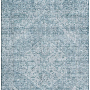 HomeRoots 8' X 10' Sky Blue and Ivory Medallion Area Rug - Washable, UV Protected Elegance for Any Room! 684380
