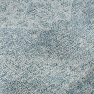 HomeRoots 9' X 12' Sky Blue & Ivory Medallion Washable Area Rug with UV Protection for Stylish Durability 684381
