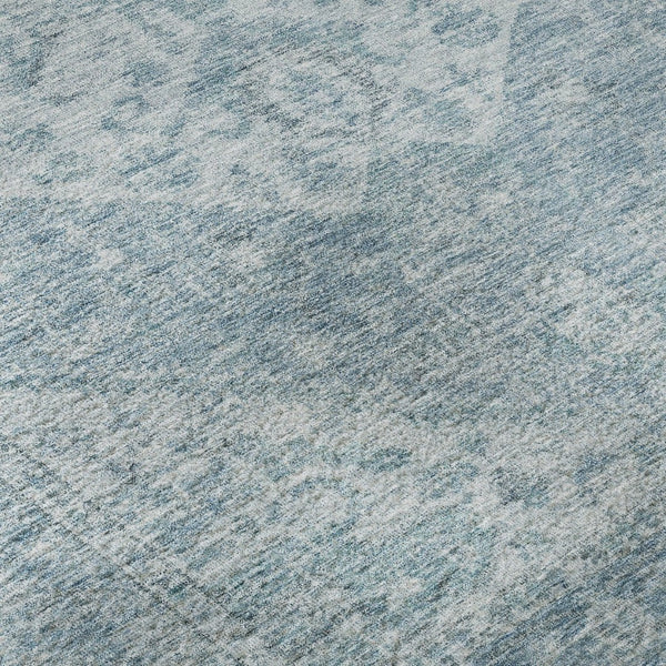 HomeRoots 9' X 12' Sky Blue & Ivory Medallion Washable Area Rug with UV Protection for Stylish Durability 684381