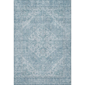 HomeRoots 9' X 12' Sky Blue & Ivory Medallion Washable Area Rug with UV Protection for Stylish Durability 684381