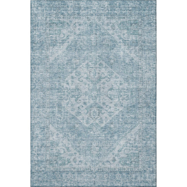 HomeRoots 9' X 12' Sky Blue & Ivory Medallion Washable Area Rug with UV Protection for Stylish Durability 684381