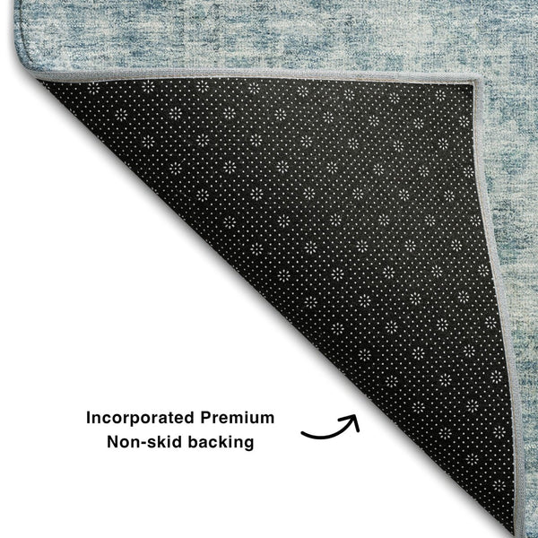 HomeRoots 10' X 14' Sky Blue Medallion Area Rug - Washable, UV Protected, Durable for Homes with Kids & Pets 684382