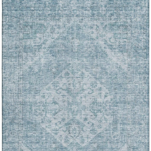 HomeRoots 10' X 14' Sky Blue Medallion Area Rug - Washable, UV Protected, Durable for Homes with Kids & Pets 684382