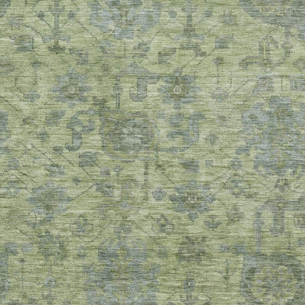 HomeRoots 5' X 8' Artichoke Green and Gray Damask Area Rug – Durable, Washable, UV-Protected for Any Room 684384
