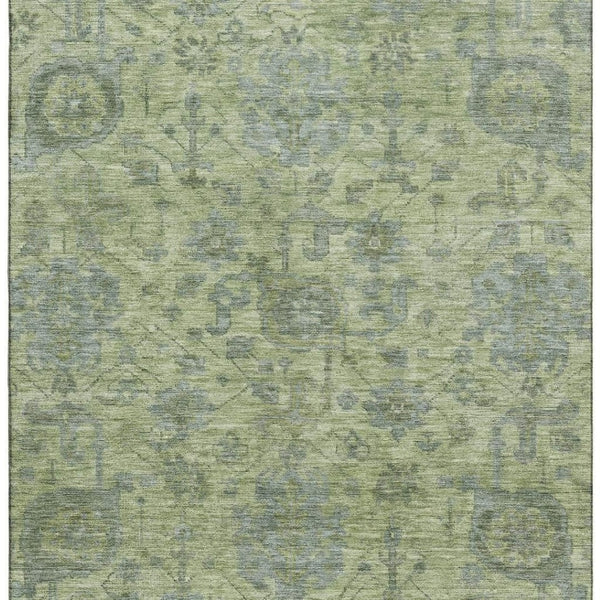 HomeRoots 5' X 8' Artichoke Green and Gray Damask Area Rug – Durable, Washable, UV-Protected for Any Room 684384