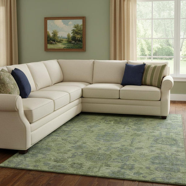 HomeRoots 8' X 10' Artichoke Green and Gray Damask Rug - Washable, UV-Protected, Durable & Stylish Home Accent 684386