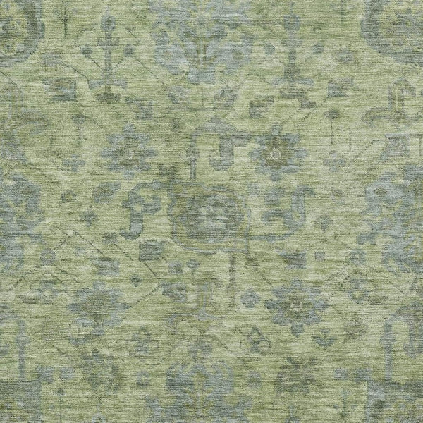 HomeRoots 8' X 10' Artichoke Green and Gray Damask Rug - Washable, UV-Protected, Durable & Stylish Home Accent 684386