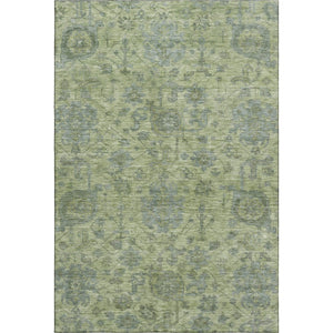 HomeRoots 9' X 12' Artichoke Green & Gray Damask Washable Area Rug – Stylish, Durable, UV-Protected Flooring Solution 684387
