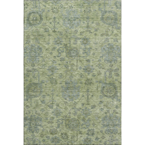 HomeRoots 9' X 12' Artichoke Green & Gray Damask Washable Area Rug – Stylish, Durable, UV-Protected Flooring Solution 684387