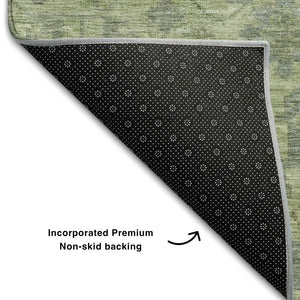 HomeRoots 9' X 12' Artichoke Green & Gray Damask Washable Area Rug – Stylish, Durable, UV-Protected Flooring Solution 684387