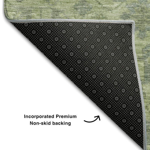 HomeRoots 9' X 12' Artichoke Green & Gray Damask Washable Area Rug – Stylish, Durable, UV-Protected Flooring Solution 684387
