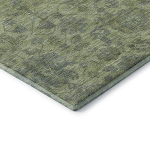 HomeRoots 9' X 12' Artichoke Green & Gray Damask Washable Area Rug – Stylish, Durable, UV-Protected Flooring Solution 684387