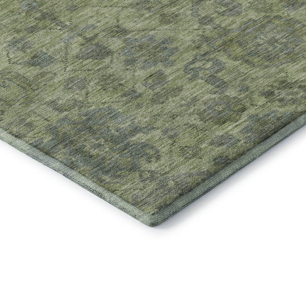 HomeRoots 9' X 12' Artichoke Green & Gray Damask Washable Area Rug – Stylish, Durable, UV-Protected Flooring Solution 684387