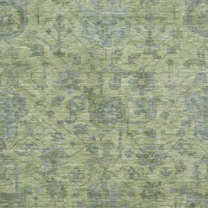 HomeRoots 9' X 12' Artichoke Green & Gray Damask Washable Area Rug – Stylish, Durable, UV-Protected Flooring Solution 684387