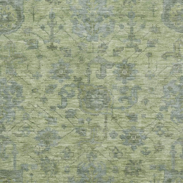 HomeRoots 9' X 12' Artichoke Green & Gray Damask Washable Area Rug – Stylish, Durable, UV-Protected Flooring Solution 684387