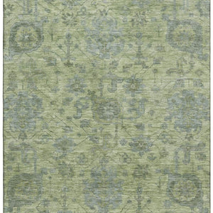 HomeRoots 9' X 12' Artichoke Green & Gray Damask Washable Area Rug – Stylish, Durable, UV-Protected Flooring Solution 684387