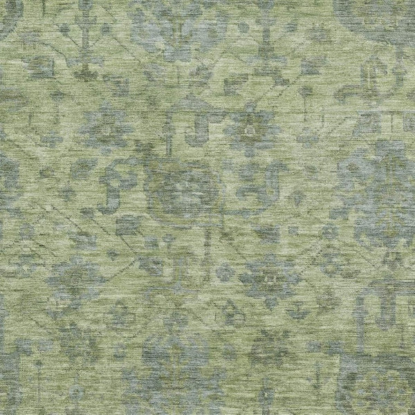 HomeRoots 10' X 14' Artichoke Green & Gray Damask Area Rug - Stylish, Washable, UV Protected for Homes 684388