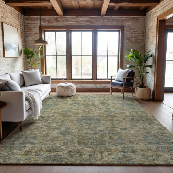 HomeRoots 5' X 8' Elegant Beige and Gray Damask Area Rug - Washable, Stain-Resistant, UV Protected Design 684390