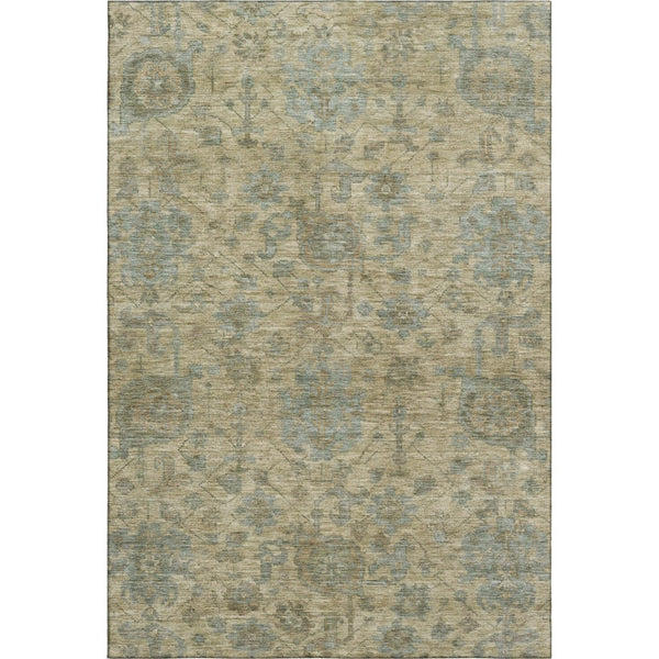 HomeRoots 5' X 8' Elegant Beige and Gray Damask Area Rug - Washable, Stain-Resistant, UV Protected Design 684390