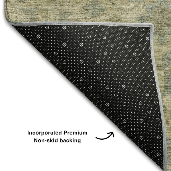 HomeRoots 5' X 8' Elegant Beige and Gray Damask Area Rug - Washable, Stain-Resistant, UV Protected Design 684390