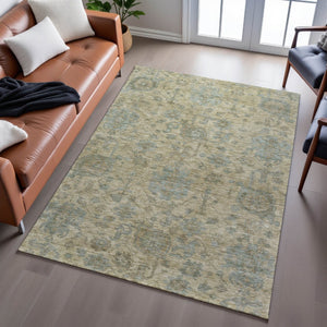 HomeRoots 5' X 8' Elegant Beige and Gray Damask Area Rug - Washable, Stain-Resistant, UV Protected Design 684390