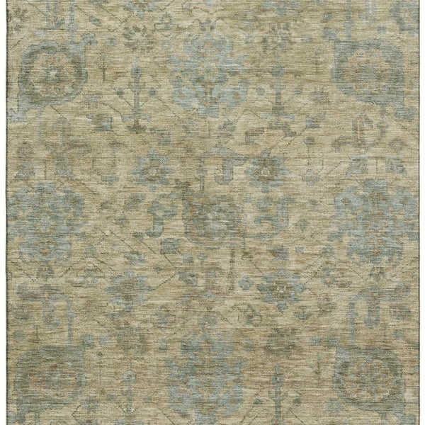 HomeRoots 5' X 8' Elegant Beige and Gray Damask Area Rug - Washable, Stain-Resistant, UV Protected Design 684390