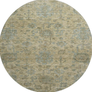 HomeRoots 8' Beige and Gray Damask Washable Round Rug – Stylish, Durable, UV-Protected for Busy Homes! 684391