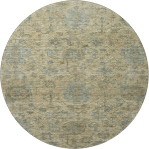 HomeRoots 8' Beige and Gray Damask Washable Round Rug – Stylish, Durable, UV-Protected for Busy Homes! 684391