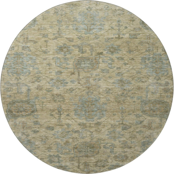 HomeRoots 8' Beige and Gray Damask Washable Round Rug – Stylish, Durable, UV-Protected for Busy Homes! 684391
