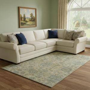 HomeRoots 8' X 10' Damask Area Rug in Beige and Gray - Washable, UV-Protected, Durable, and Elegant Design 684392