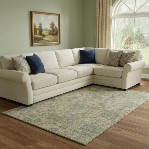 HomeRoots 8' X 10' Damask Area Rug in Beige and Gray - Washable, UV-Protected, Durable, and Elegant Design 684392