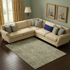 HomeRoots 9' X 12' Beige and Gray Damask Area Rug - Washable, UV Protected, Durable, Perfect for Family Homes! 684393