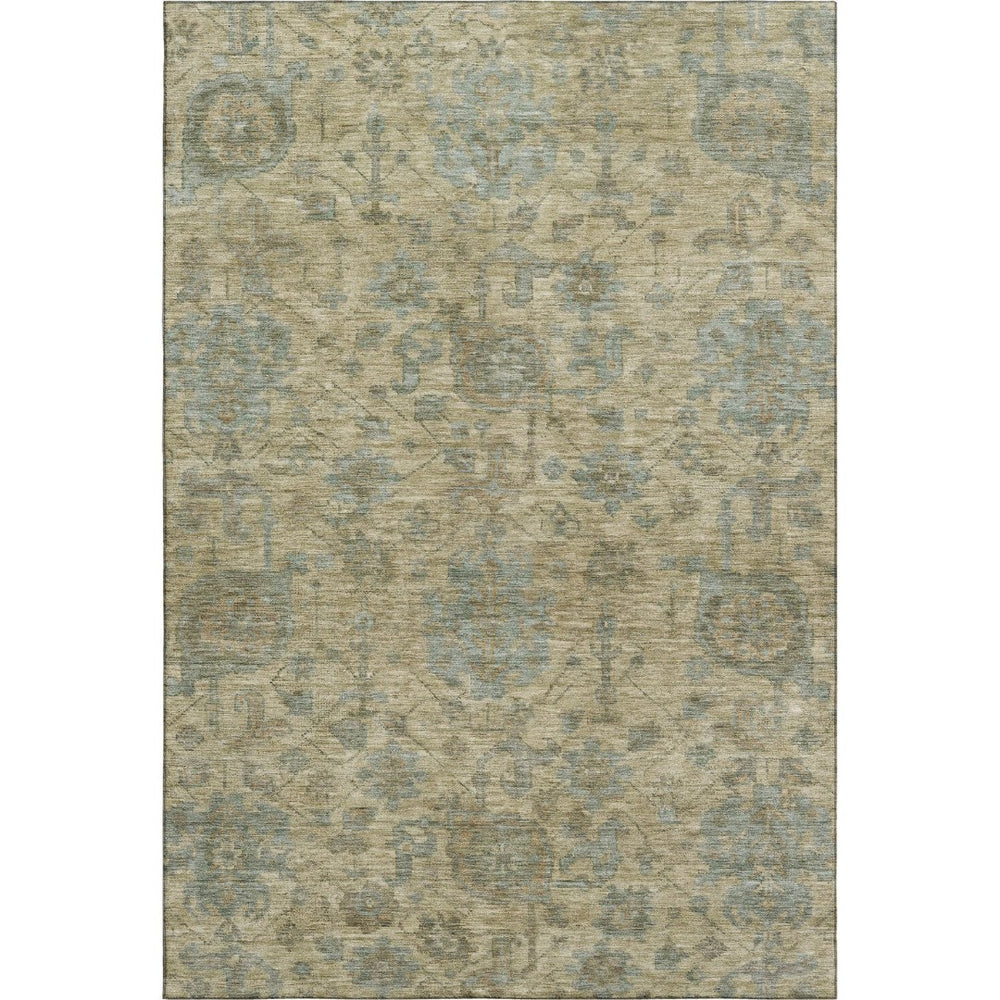 HomeRoots 9' X 12' Beige and Gray Damask Area Rug - Washable, UV Protected, Durable, Perfect for Family Homes! 684393