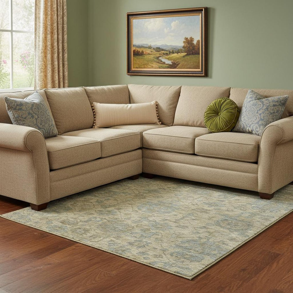 HomeRoots 10' Beige and Gray Damask Area Rug - Washable, UV Protected, Perfect for High-Traffic Spaces! 684394