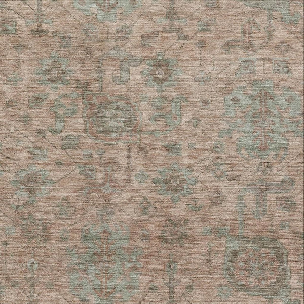 HomeRoots 5' X 8' Coral and Gray Damask Area Rug – Stylish, Washable, Stain-Resistant with UV Protection! 684396