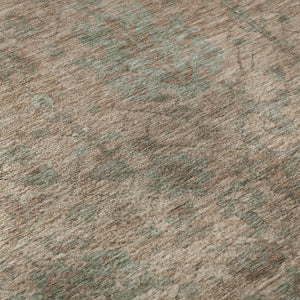 HomeRoots 8' Elegant Coral and Gray Damask Round Rug - Durable, Stain-Resistant, UV Protected for Any Space 684397
