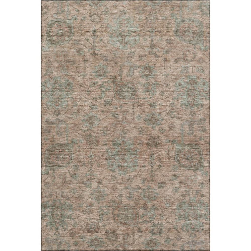 HomeRoots 8' X 10' Coral and Gray Damask Area Rug - Washable, Durable, UV-Protected for Busy Homes & Style 684398