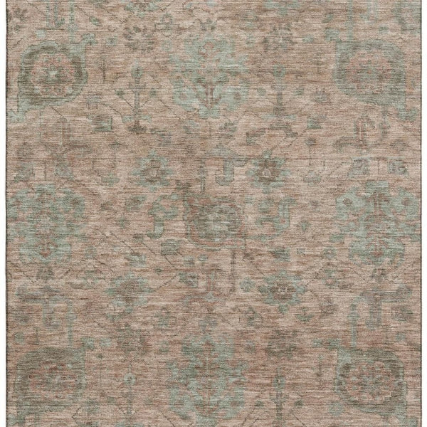 HomeRoots 8' X 10' Coral and Gray Damask Area Rug - Washable, Durable, UV-Protected for Busy Homes & Style 684398